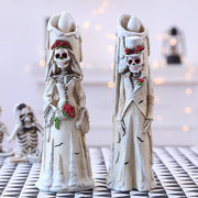 万圣节恐怖骷髅骨架鬼新娘新郎电子蜡烛装饰用品创意装扮装饰道具