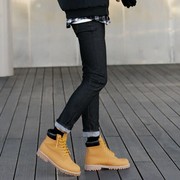 韩国复古紧身原色加绒小脚牛仔裤男个性春款黑色修身发型师小脚裤