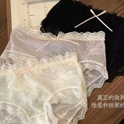 日系雪花朦胧网纱蕾丝内裤性感无痕心机纯棉高弹力中腰女士三角裤