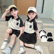 儿童夏装套装2023韩版夏季男女童学院，风炸街姐弟兄妹装表演服