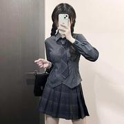 jk制服衬衫女短袖夏季修身白色衬衣学院风，辣妹套装韩式收腰灰上衣