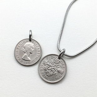 英国6便士luckycoin钱币，吊坠复古硬币项链钥匙，挂件配饰品小众幸运