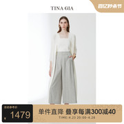 tinagia天纳吉儿2023年秋季亚麻，混纺时髦显瘦深v长针织开衫