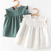 女童裙衫宝宝无袖娃娃衫上衣，2023夏季洋气，白衬衫儿童纯棉t恤