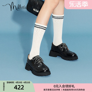 millie's/妙丽时尚牛皮甜酷厚底小皮鞋布洛克女单鞋02Q12CM2