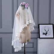 白色简约欧式水溶花边影楼新娘结婚婚礼短款头纱1.5米单层软纱