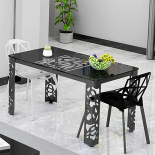 时尚简约现代餐桌椅，组合钢化玻璃铁艺，个性餐台长方形小户型