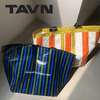 TAVN环保编织袋防水单肩手提包撞色条纹2色 蓝莓之夜/姜糖曲奇