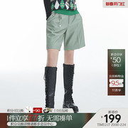 卡拉佛休闲裤秋装绿色高腰显瘦设计感时尚洋气格纹短裤女