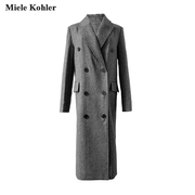 mielekohler灰色西装风衣外套，女2023双排，扣高腰绵羊毛大衣秋