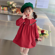 女童春装连衣裙2024春季韩版洋气，时髦女宝宝，2娃娃领裙子春款3