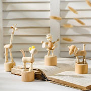 木雕木头人摆件风简约木偶可动木质动物摆件桌面装饰摆拍礼物