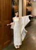 新中式国风复古挂脖连衣裙女清冷感改良提花旗袍白色求婚礼服长裙