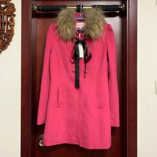 XL码微瑕梅红色羊毛大衣冬季气质外套品牌断码捡漏价不退不换