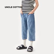 棉叔叔童装全棉儿童牛仔裤，大口袋结构破缝款男女童七分裤夏装
