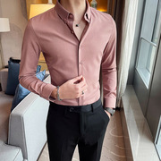 2023时尚高品质纯色休闲衬衣 英伦男士修身百搭长袖工作衬衫