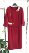 民族风中国风长袖，显瘦圆领红色，喜庆婆婆装连衣裙