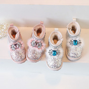 冬季女童亮晶晶公主靴1-2-3岁女宝宝，棉靴4儿童，雪地靴小童亮片短靴