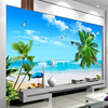 8d电视背景墙壁纸海景沙滩壁画，简约风景墙布，18d立体客厅影视墙纸