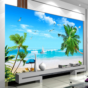8d电视背景墙壁纸海景，沙滩壁画简约风景，墙布18d立体客厅影视墙纸
