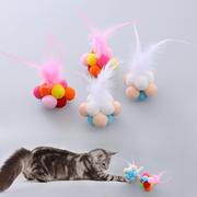 宠物猫咪玩具七彩，弹力羽毛铃铛球互动玩乐手工制作