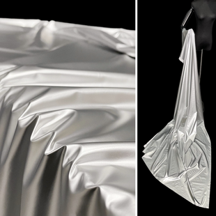 太空银色亮皮羽绒服棉服布料-金属光泽感银灰色背景布设计师面料