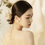 韩式超仙婚纱礼服头饰花朵流苏发夹新娘高级森系结婚发饰盘发配饰