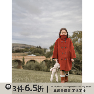 史豌豆(史豌豆)童装双面，羊绒大衣女童，2023冬季儿童时髦红色中长款外套