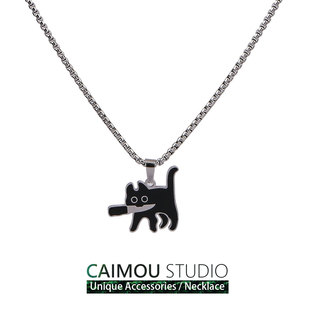 CAIMOU 叼小猫咪项链男女ins小众个性简约情侣学生创意吊坠