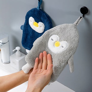 珊瑚绒企鹅擦手巾挂式可爱卫生间，擦手布吸水(布吸水)毛巾加厚家用擦手帕