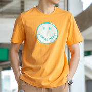 阿迪达斯短袖男子跑步t恤23春季运动服笑脸印黄色纯棉半袖gp5780