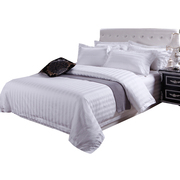 宾馆酒店床上用品白色三四件套医院，旅馆加密加厚缎条被套床单枕套