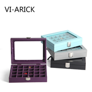 vi-arick皮质小号24格珠宝箱首饰盒戒指，耳钉展示盒钻盒耳环收纳盒