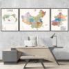 三联世界中国省份地图，装饰画办公室沙发，背景墙挂画定制