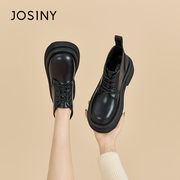 卓诗尼2023年黑色马丁靴粗跟厚底系带冬季女短靴冬季