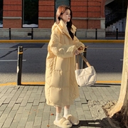 奶fufu淡黄色中长款棉服，女冬季2023连帽，加厚过膝小个子上衣潮