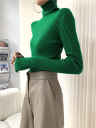 堆堆领打底衫女冬季内搭保暖羊绒针织衫洋气2023绿色高领毛衣