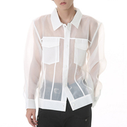 fmario 小众网纱设计感夹克外套韩版宽松个性透明衬衫防晒衣男女