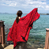 新疆旅游红色为披肩保暖加厚款民族风印花围巾女沙滩度假斗篷外搭