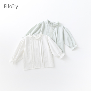 elfairy女童花边衬衣宝宝，春装纯棉公主风上衣儿童，娃娃衫白色衬衫