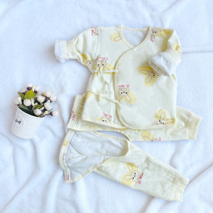 婴儿分体套装春秋夹棉新生的儿衣服初生纯棉和尚服系带0-3月开裆