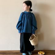 童衬衫2023秋女童，韩版纯色a字版衬衣儿童休闲后背结长袖上衣