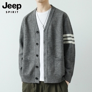 jeep吉普2023秋冬v领针织，开衫男士韩版潮流休闲加厚毛衣外套