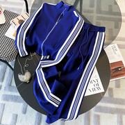 潮牌蓝色运动衫运动休闲套装女2023年春季时尚洋派阔腿裤两件