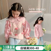 女童春装套装2024儿童春秋韩版马甲衬衫两件套女宝宝春季童装
