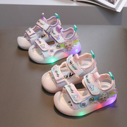 女童凉鞋亮灯2024夏季女孩子包头沙滩鞋，公主中小童，宝宝鞋发光