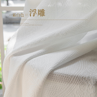 法式轻奢高级感浮雕客厅白色窗帘窗纱透光不透人美式遮阳纱帘