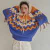 韩国chic秋冬复古气质圆领撞色点缀流苏毛边设计感长袖针织衫毛衣
