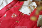 大红真丝手绣方领比甲 交领短袄 汉服  浅画青杏。