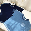 80-120出日系男女童夏季纯棉，针织+梭织两种拼接牛仔软布短袖t恤